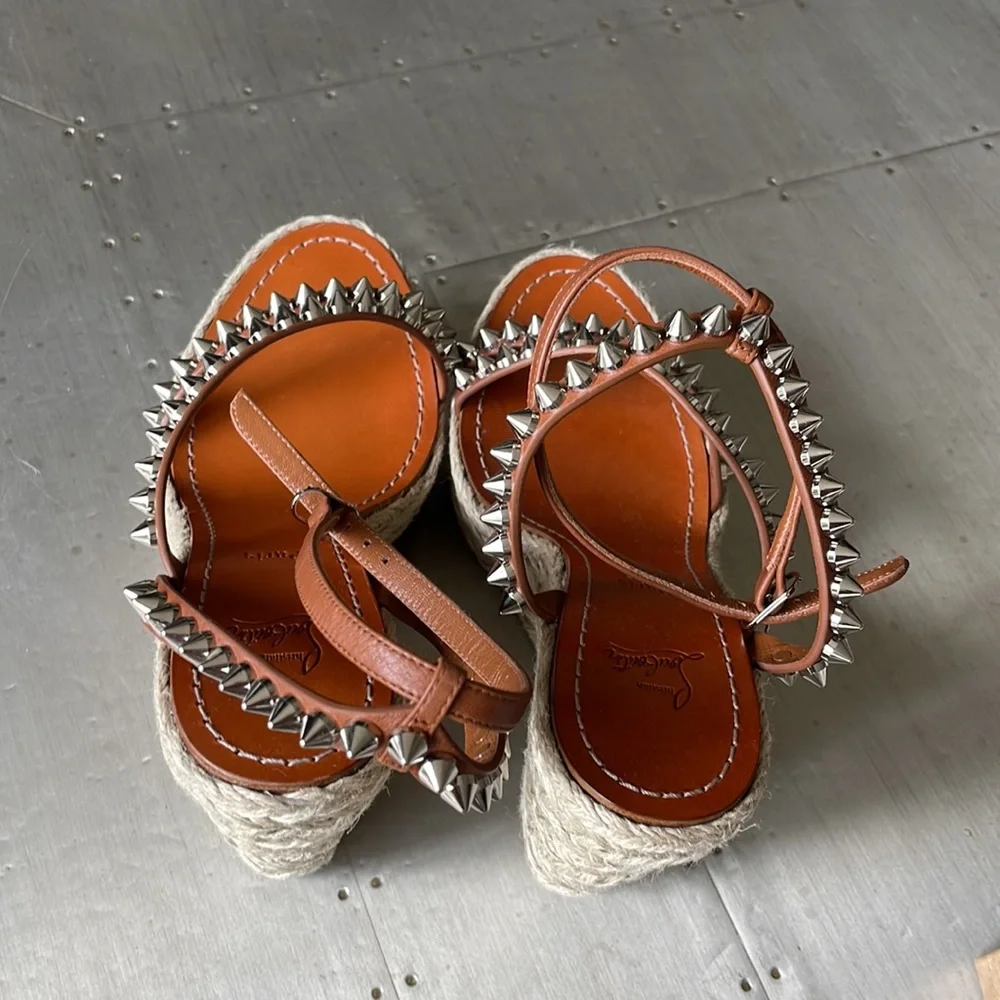 Christian Louboutin mafaldina Zeppa 120mm wedge espadrille sandal cuoio brown 39 - Picture 8 of 13